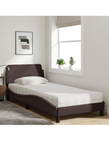 Letto con Materasso Marrone Scuro 90x190 cm in Tessuto