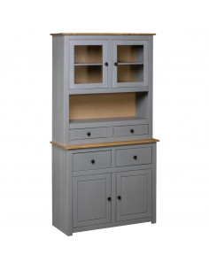 Credenza Grigia 93x40,5x180 cm in Legno Massello di Pino Panama 2