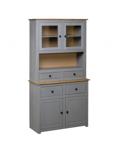 Credenza Grigia 93x40,5x180 cm in Legno Massello di Pino Panama