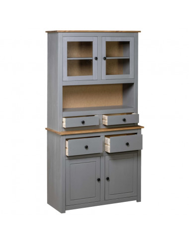 Credenza Grigia 93x40,5x180 cm in Legno Massello di Pino Panama