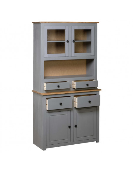 Credenza Grigia 93x40,5x180 cm in Legno Massello di Pino Panama