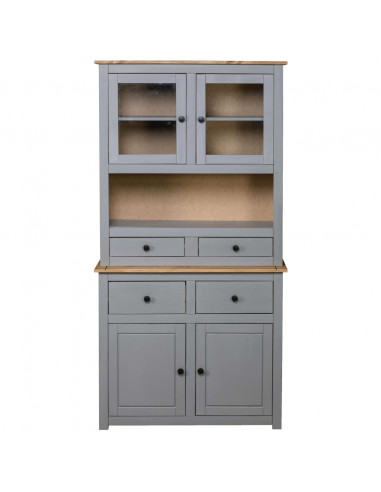 Credenza Grigia 93x40,5x180 cm in Legno Massello di Pino Panama