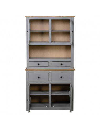 Credenza Grigia 93x40,5x180 cm in Legno Massello di Pino Panama