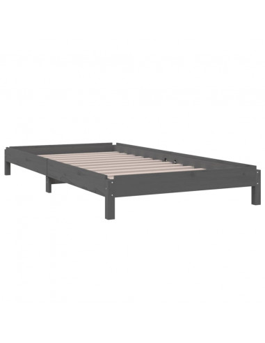 Letto Impilabile Grigio 75x190 cm in Legno Massello di Pino