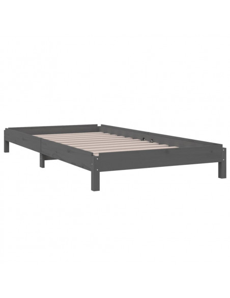 Letto Impilabile Grigio 75x190 cm in Legno Massello di Pino