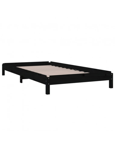 Letto Impilabile Nero 75x190 cm in Legno Massello di Pino