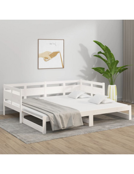 Dormeuse Estraibile Bianca Legno Massello di Pino 2x(80x200) cm