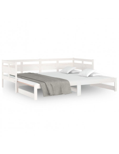 Dormeuse Estraibile Bianca Legno Massello di Pino 2x(80x200) cm