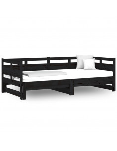 Dormeuse Estraibile Nera in Legno Massello di Pino 2x(80x200)cm 2