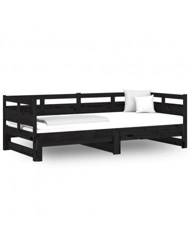 Dormeuse Estraibile Nera in Legno Massello di Pino 2x(80x200)cm
