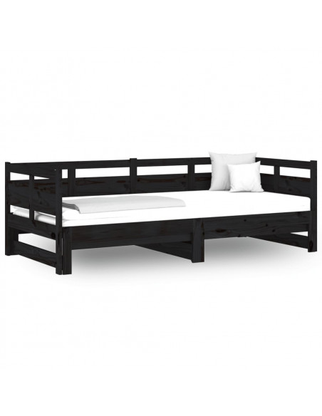 Dormeuse Estraibile Nera in Legno Massello di Pino 2x(80x200)cm