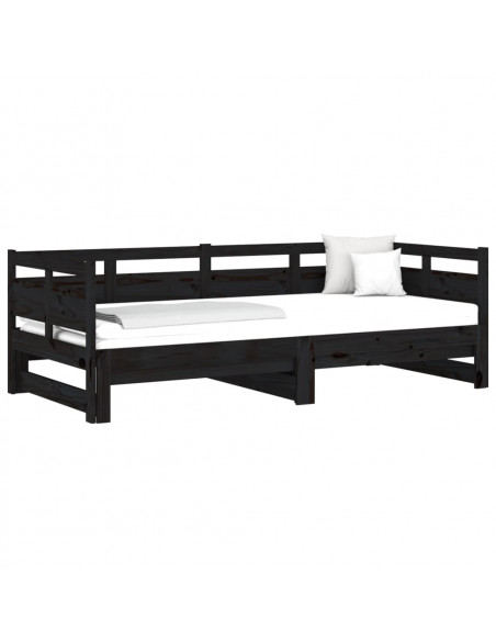 Dormeuse Estraibile Nera in Legno Massello di Pino 2x(80x200)cm