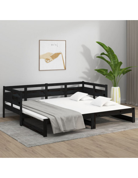 Dormeuse Estraibile Nera in Legno Massello di Pino 2x(80x200)cm