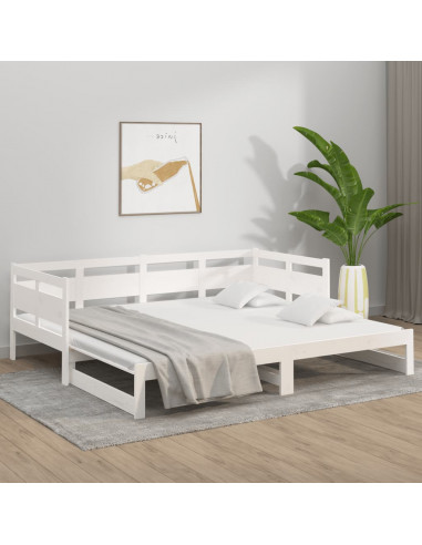 Dormeuse Estraibile Bianca Legno Massello di Pino 2x(90x190) cm