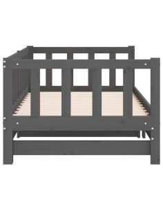 Dormeuse Estraibile Grigia 2x(90x190) cm Legno Massello di Pino 2