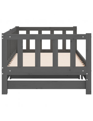 Dormeuse Estraibile Grigia 2x(90x190) cm Legno Massello di Pino