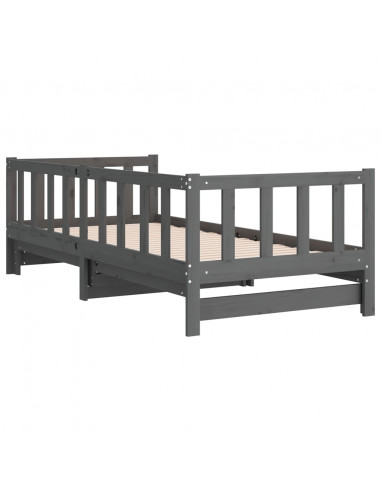 Dormeuse Estraibile Grigia 2x(90x190) cm Legno Massello di Pino