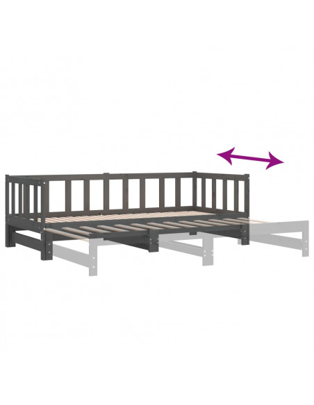 Dormeuse Estraibile Grigia 2x(90x190) cm Legno Massello di Pino