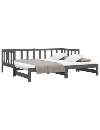 Dormeuse Estraibile Grigia 2x(90x190) cm Legno Massello di Pino