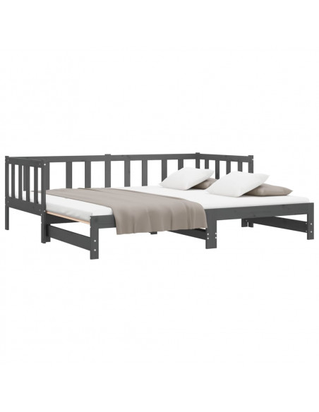 Dormeuse Estraibile Grigia 2x(90x190) cm Legno Massello di Pino