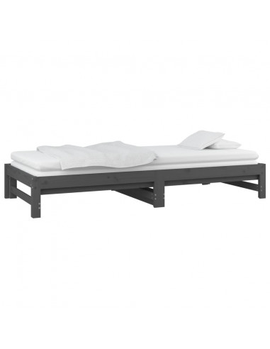 Dormeuse Estraibile Grigia 2x(90x200) cm Legno Massello di Pino