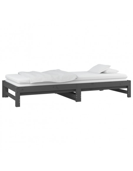 Dormeuse Estraibile Grigia 2x(90x200) cm Legno Massello di Pino