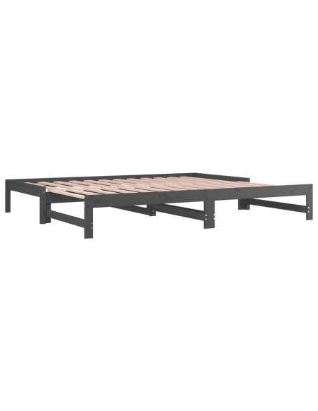 Dormeuse Estraibile Grigia 2x(90x200) cm Legno Massello di Pino