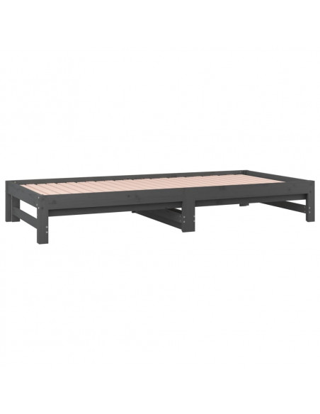 Dormeuse Estraibile Grigia 2x(90x200) cm Legno Massello di Pino
