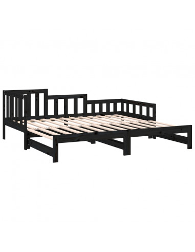 Dormeuse Estraibile Nera 2x(90x200) cm Legno Massello di Pino
