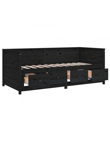 Dormeuse Nera 90x200 cm in Legno Massello di Pino
