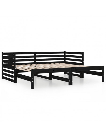 Dormeuse Estraibile Nera 2x(80x200) cm Legno Massello di Pino