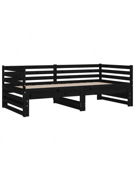 Dormeuse Estraibile Nera 2x(80x200) cm Legno Massello di Pino