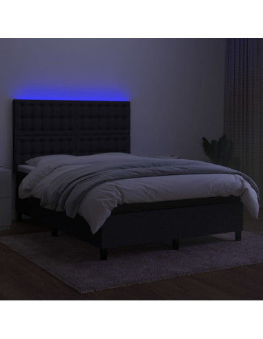 Letto a Molle con Materasso e LED Nero 140x190 cm in Tessuto