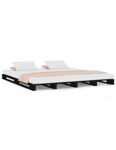 Letto a Pallet Nero 135x190 cm Double Legno Massello di Pino