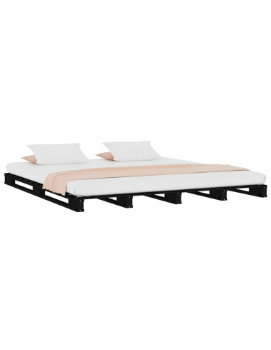 Letto a Pallet Nero 135x190 cm Double Legno Massello di Pino