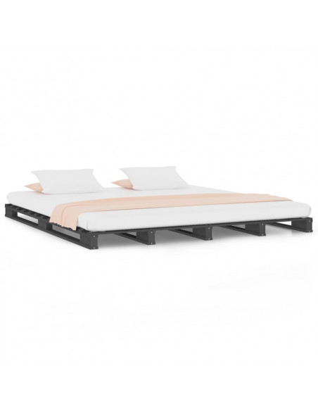 Letto a Pallet Grigio 140x190 cm in Legno Massello di Pino