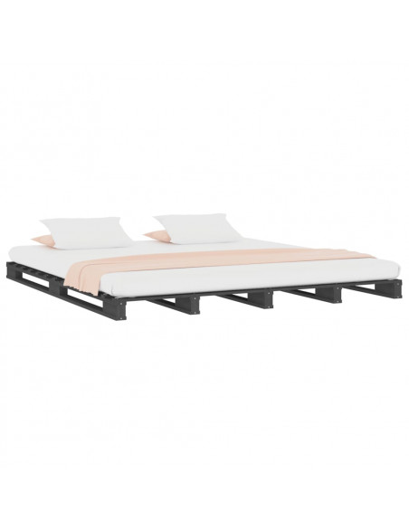 Letto a Pallet Grigio 140x190 cm in Legno Massello di Pino