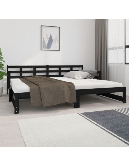 Dormeuse Estraibile Nera in Legno Massello di Pino 2x(90x200)cm