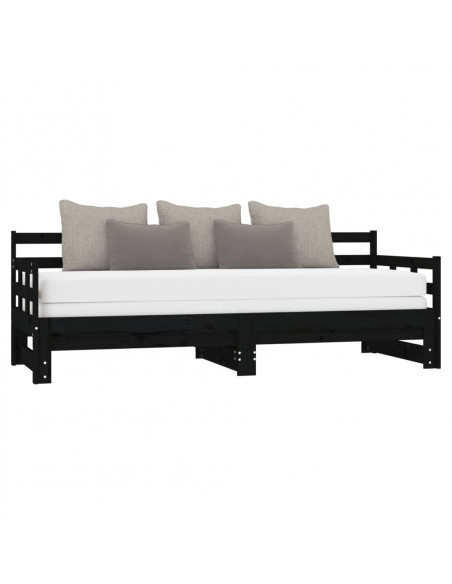 Dormeuse Estraibile Nera in Legno Massello di Pino 2x(90x200)cm