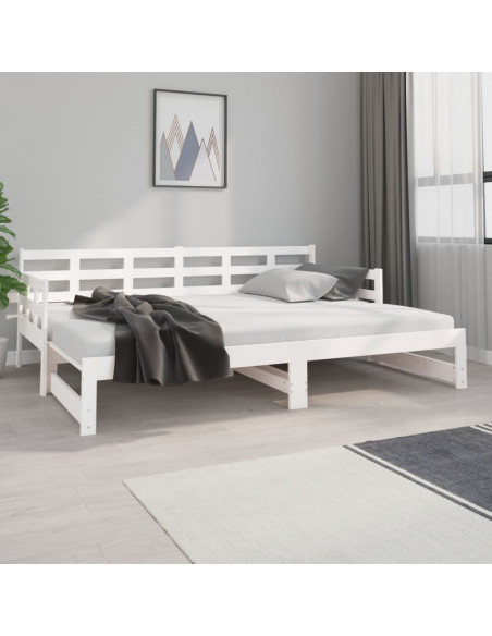Dormeuse Estraibile Bianca Legno Massello di Pino 2x(80x200) cm