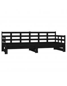 Dormeuse Estraibile Nera in Legno Massello di Pino 2x(80x200)cm 2