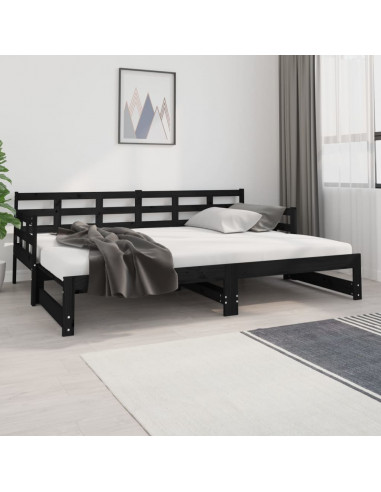 Dormeuse Estraibile Nera in Legno Massello di Pino 2x(80x200)cm