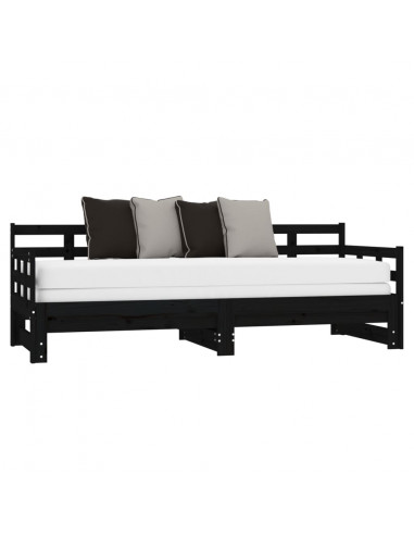 Dormeuse Estraibile Nera in Legno Massello di Pino 2x(80x200)cm