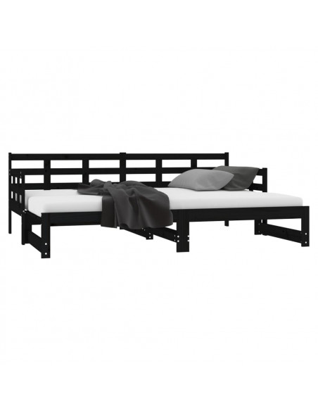 Dormeuse Estraibile Nera in Legno Massello di Pino 2x(80x200)cm