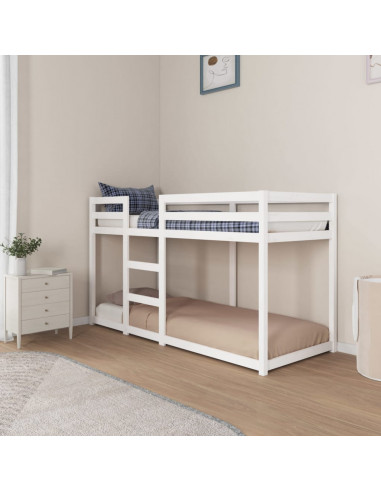 Letto a Castello Bianco 75x190 cm in Legno Massello di Pino