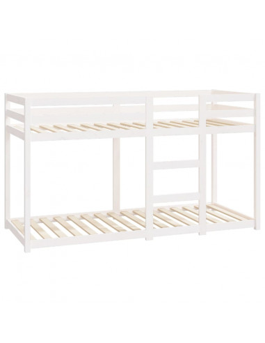 Letto a Castello Bianco 75x190 cm in Legno Massello di Pino