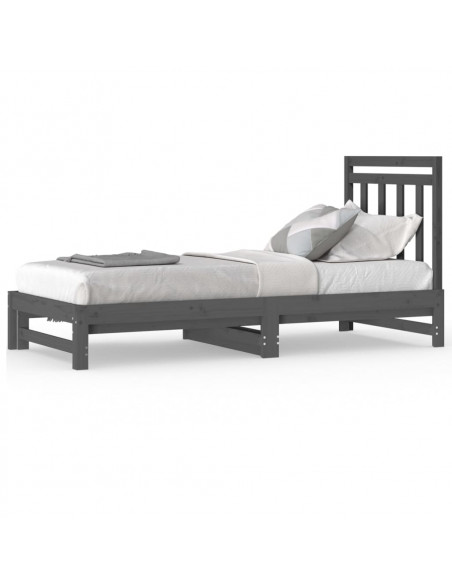 Dormeuse Estraibile Grigia 2x(90x200) cm Legno Massello di Pino
