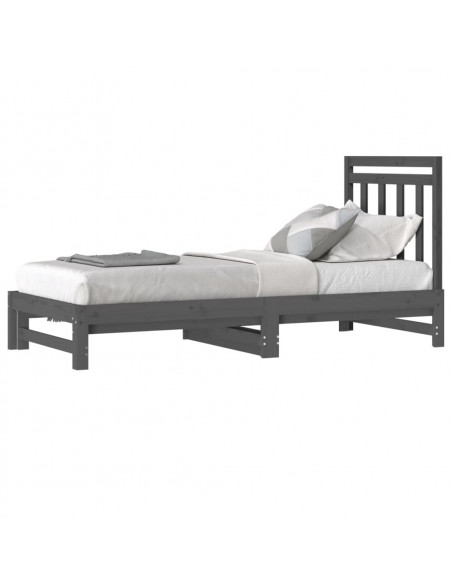 Dormeuse Estraibile Grigia 2x(90x200) cm Legno Massello di Pino