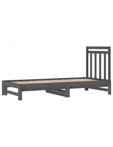Dormeuse Estraibile Grigia 2x(90x200) cm Legno Massello di Pino