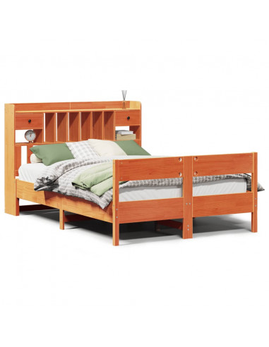 Letto Libreria senza Materasso Marrone Cera 140x190 cm in Pino